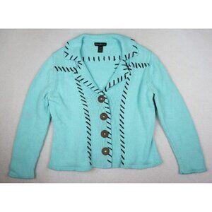 PURE & CO - WOMEN'S MINT GREEN COTTON CHUNKY CARDIGAN SWEATER - SIZE S